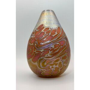Vintage Maytum Studio Art Glass Hand Blown Pear Oil Lamp Iridescent 1984